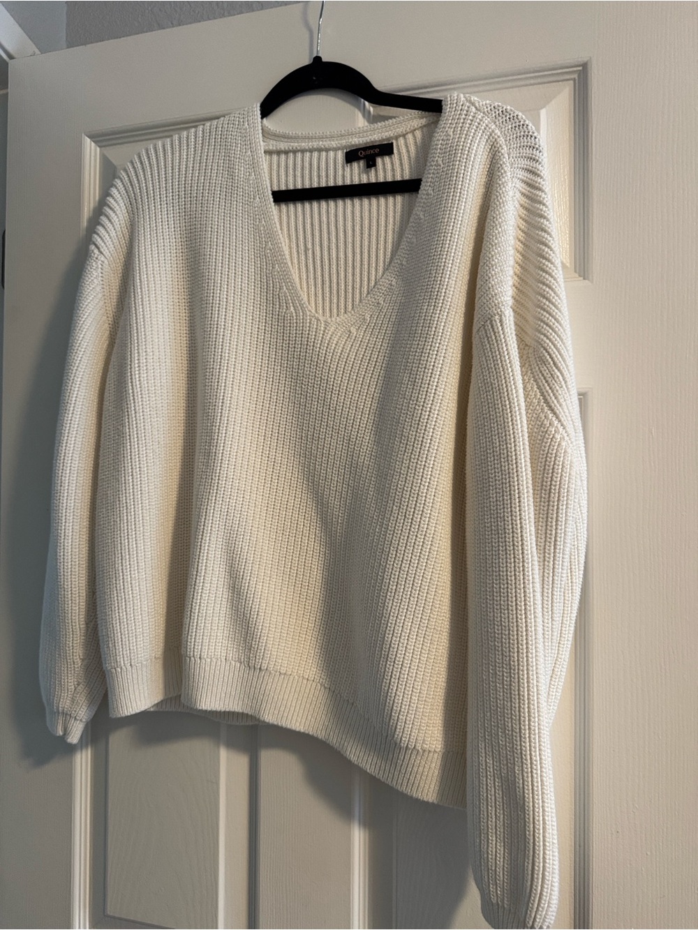 Quince Cream Ribbed Knit Women's Sweater